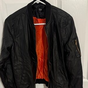 Miss Lili Black Leather Jacket with Orange Lining